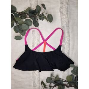 Pink Ruffle Open Back Bathing Suit Top in Black, Pink,Orange